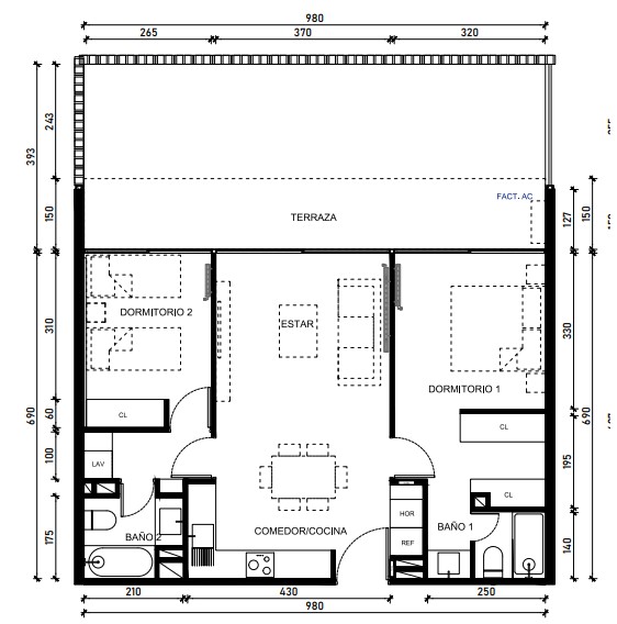 2 Dormitorios 2 Baños mariposa con patio