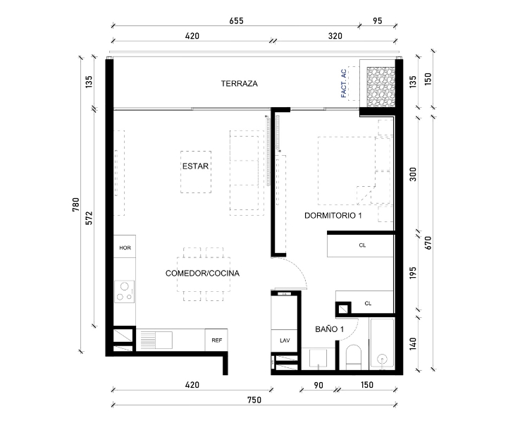 1 Dormitorio 1 Baño