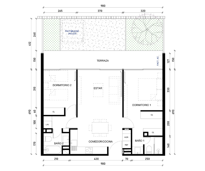 2 Dormitorios 2 Baños mariposa con patio