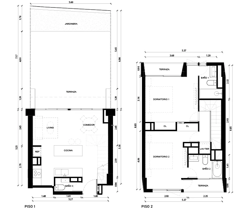 2 Dormitorios 3 Baños dúplex con jardín