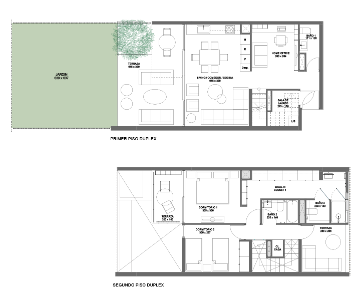 2 Dormitorios 3 Baños dúplex con jardín