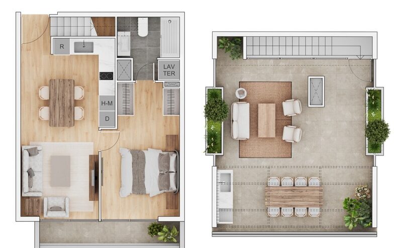 1 Dormitorio 1 Baño con azotea privada