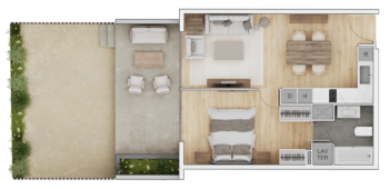 1 Dormitorio 1 Baño con patio