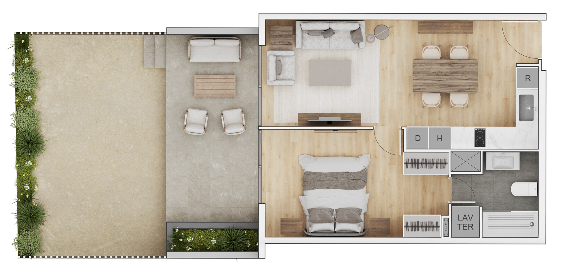 1 Dormitorio 1 Baño con patio