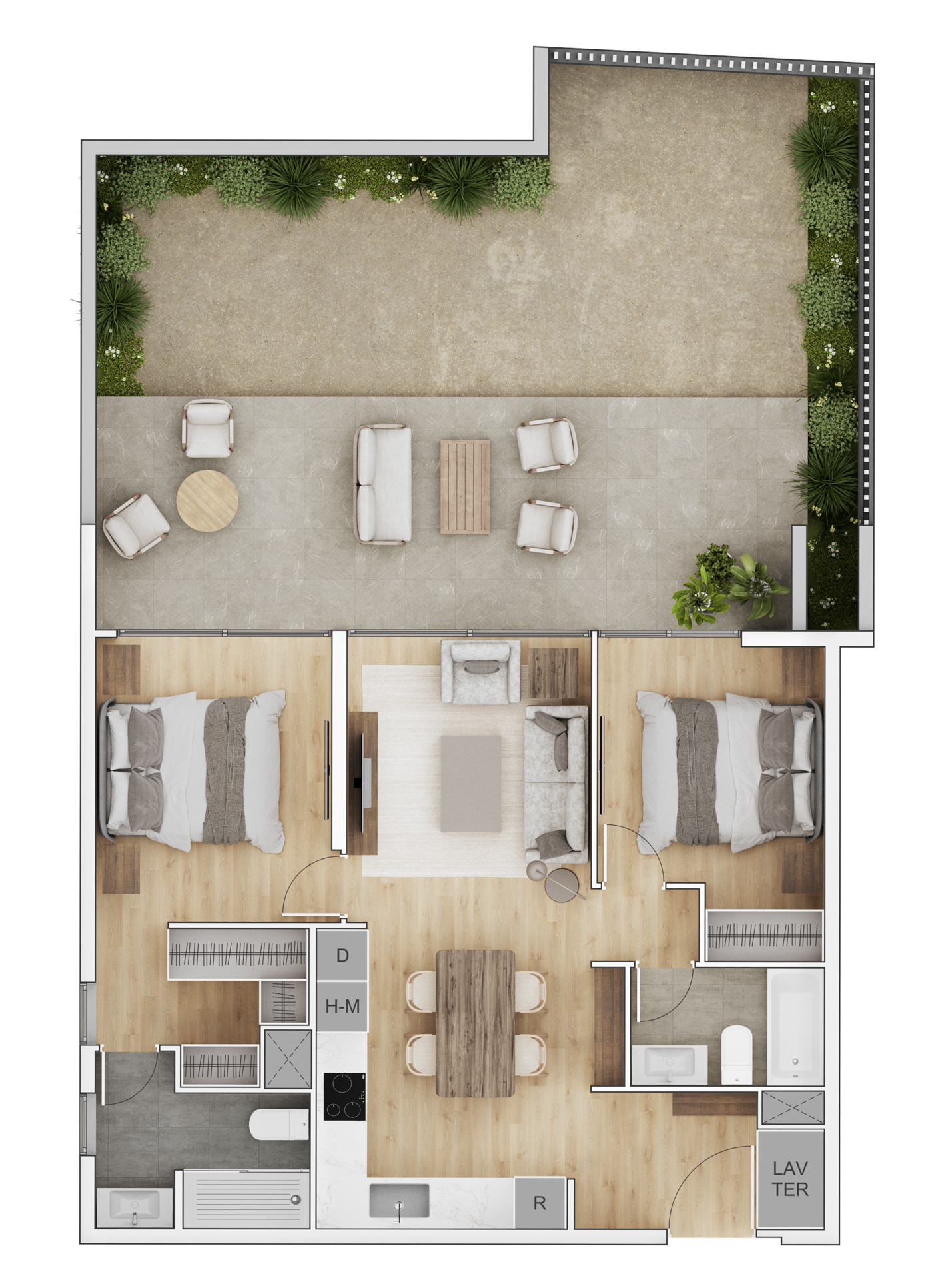 2 Dormitorios 2 Baños con patio