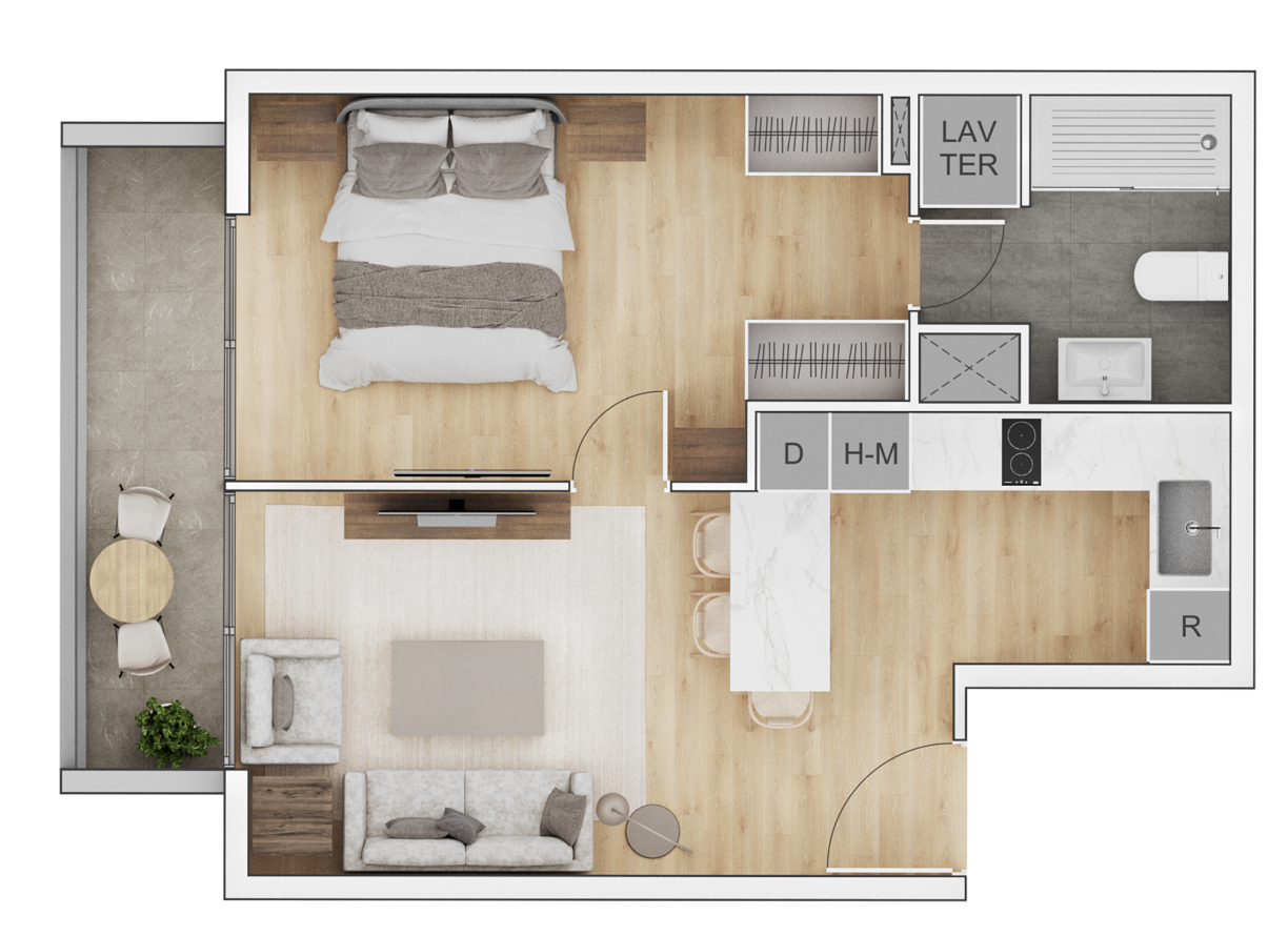 1 Dormitorio 1 Baño