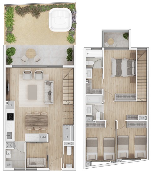 3 dormitorios 3 baños duplex con patio