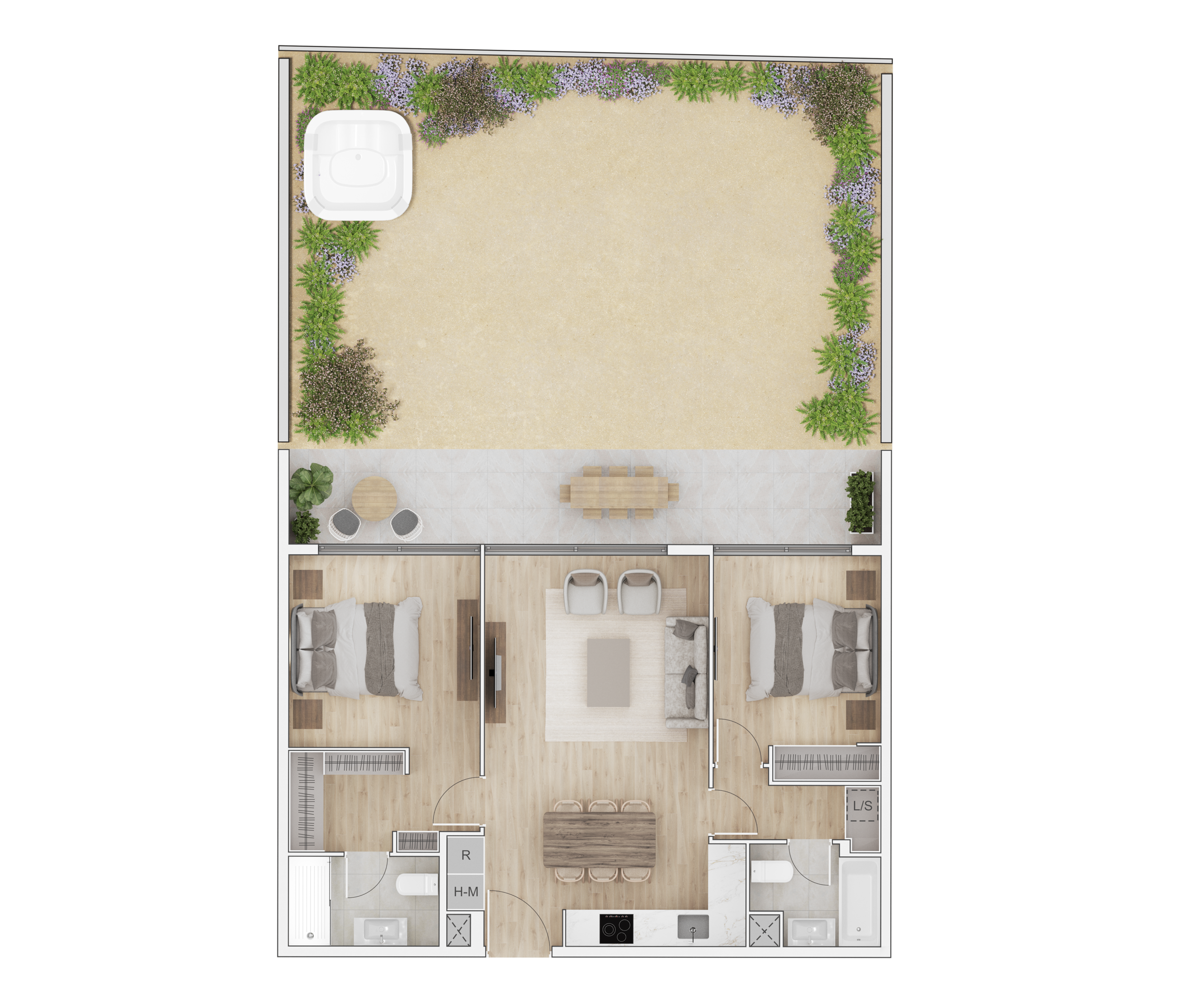 2 dormitorios 2 baños mariposa con patio