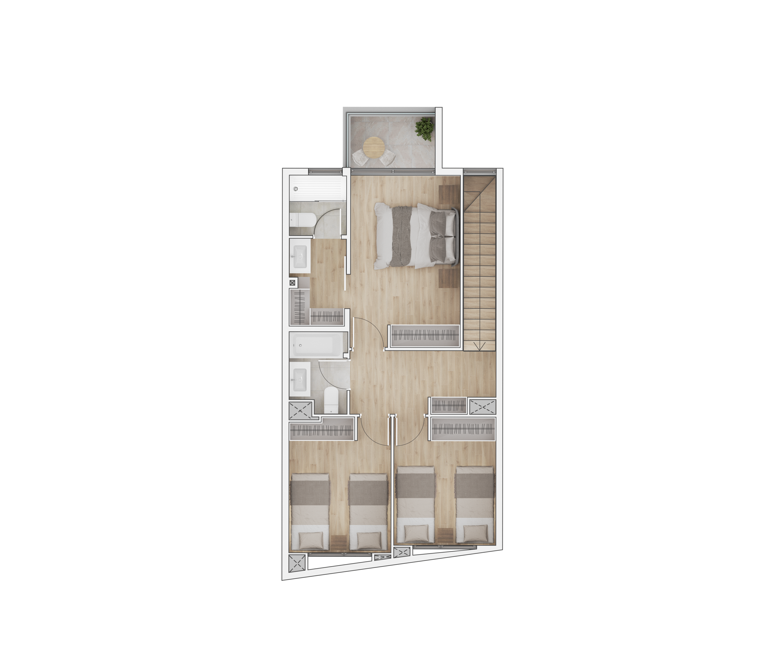 3 dormitorios 3 baños duplex con patio