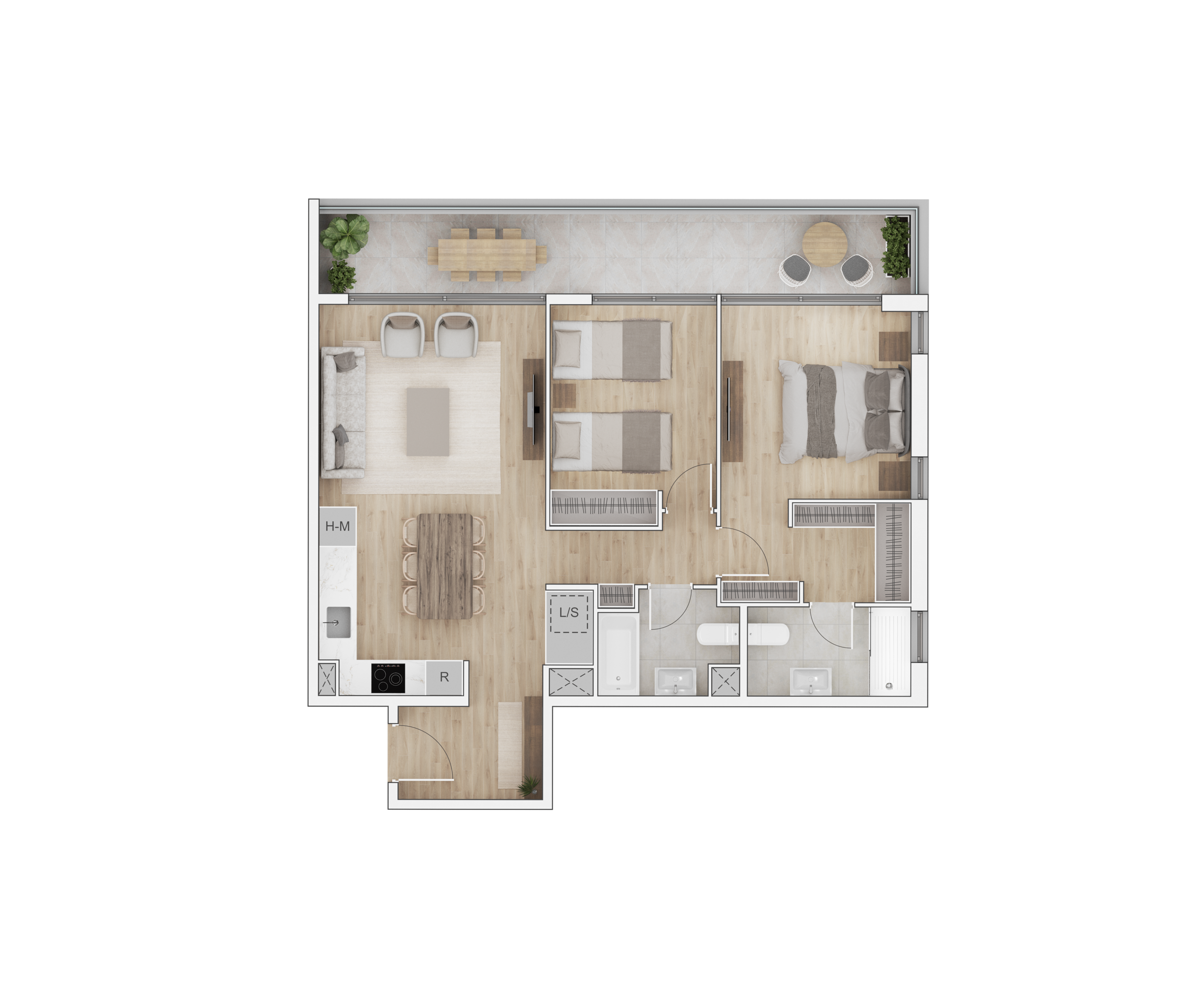 2 dormitorios 2 baños tradicional