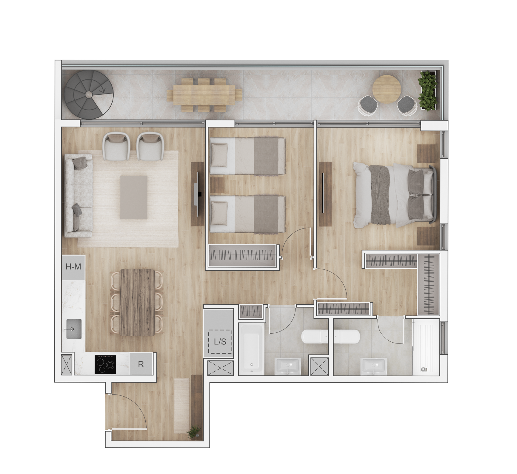 2 dormitorios 2 baños tradicional con azotea