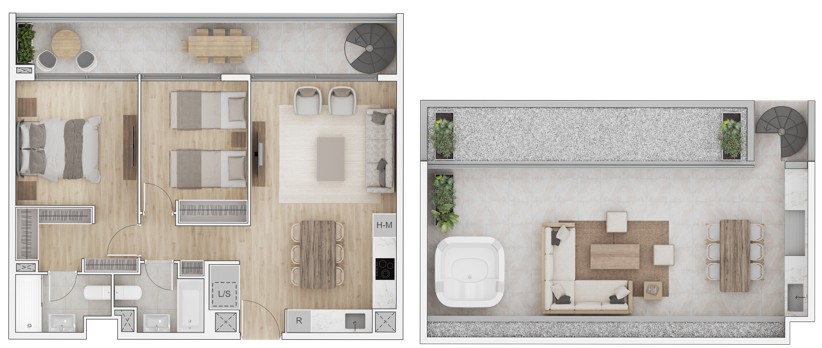 2 dormitorios 2 baños mariposa con azotea