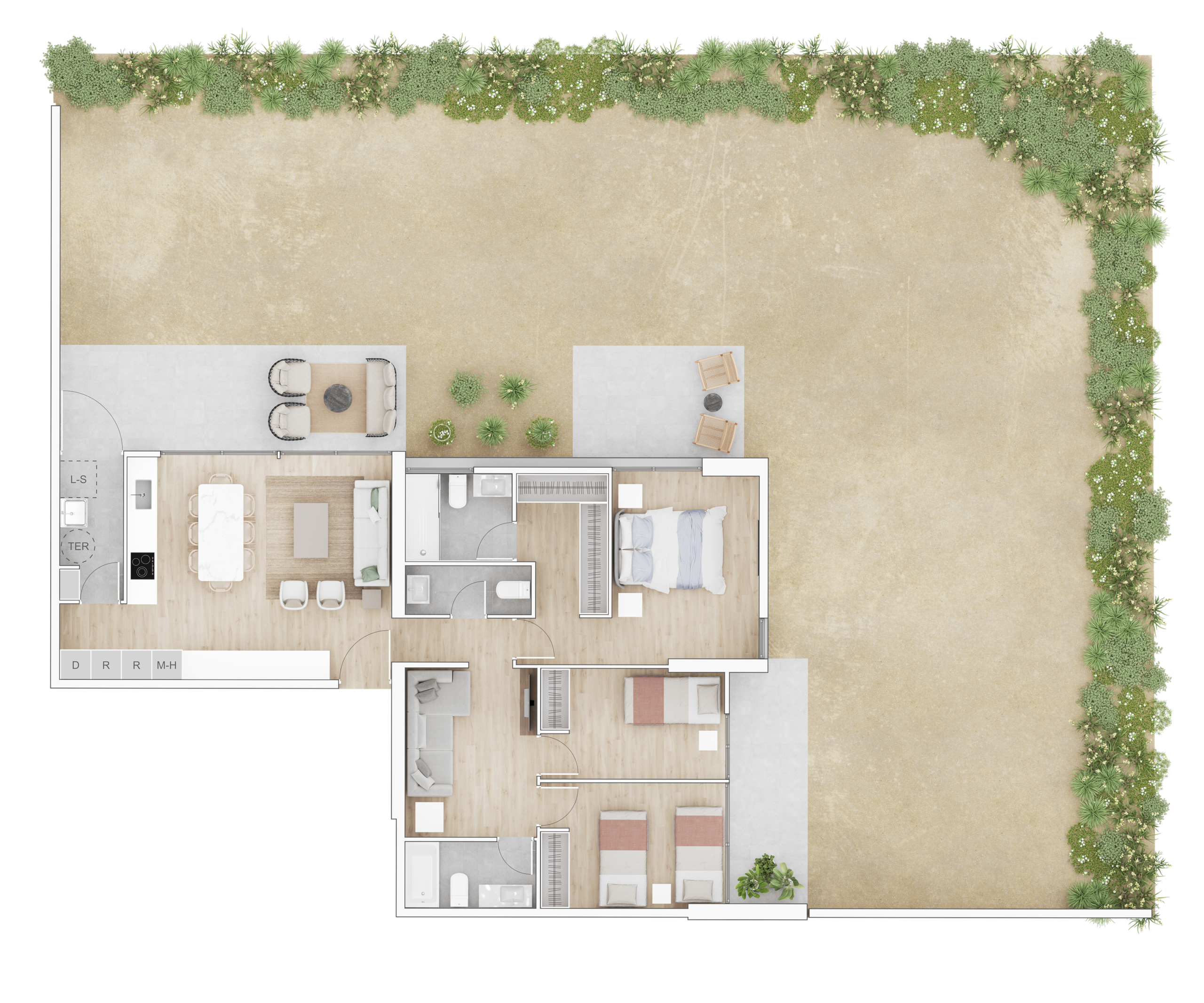 3 Dormitorios 3 Baños con patio