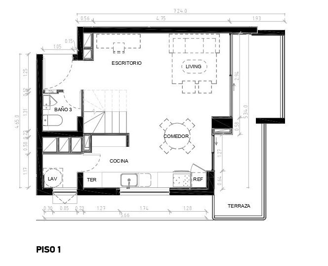 1 Dormitorio 2 Baños tríplex con azotea