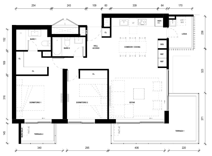 2 dormitorios 2 Baños Tradicional con Logia
