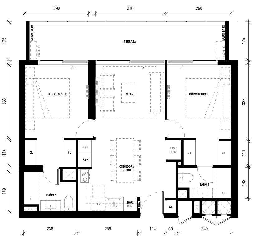 2 Dormitorios 2 Baños Mariposa