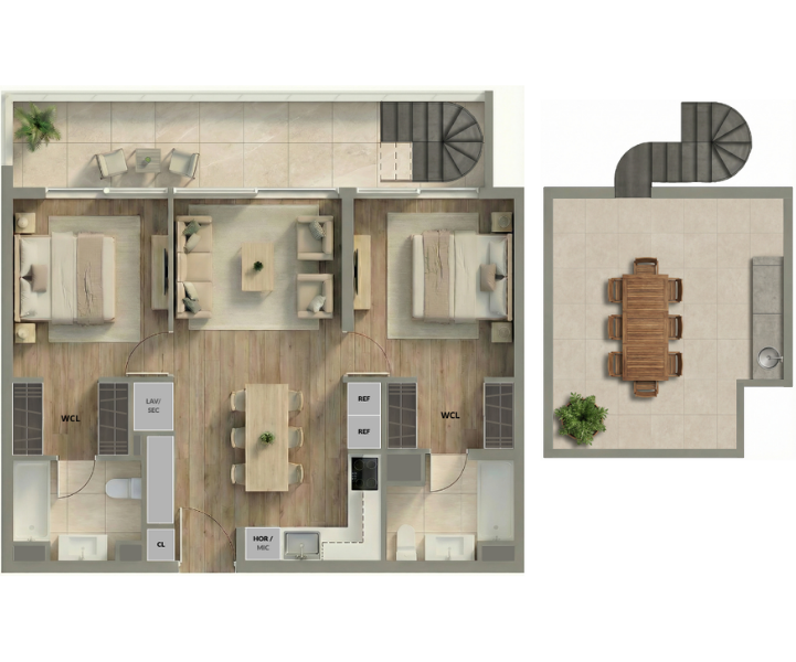 2 Dormitorios 2 Baños con Azotea Privada