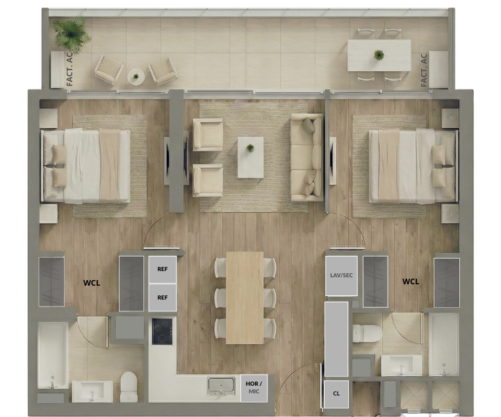 2 Dormitorios 2 Baños Mariposa