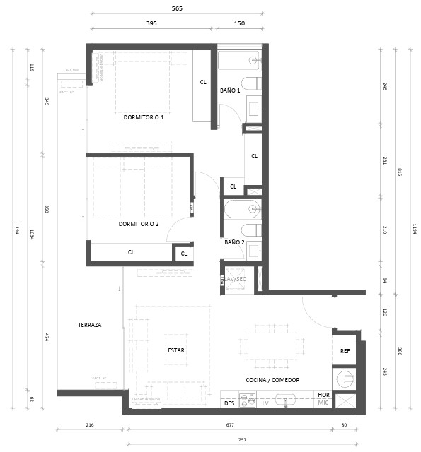 2 dormitorios 2 baños Tradicional 93 m2