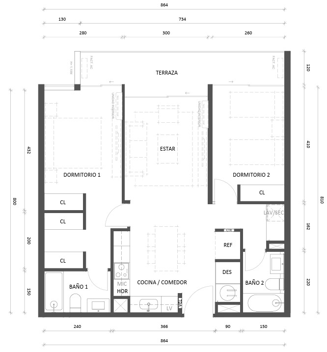2 Dormitorios 2 Baños Mariposa