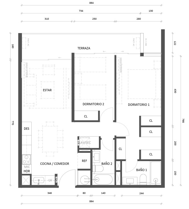 2 dormitorios 2 baños Tradicional 81 m2